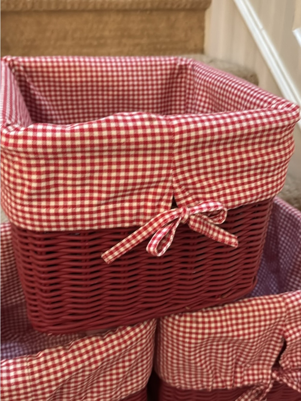 Pottery Barn Kids Wicker Storage Basket with Gingham Liner